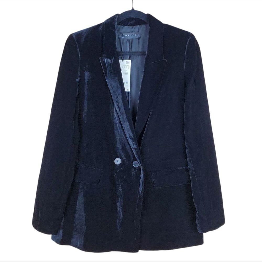 ZARA WOMAN Black Velvet Blazer Jacket | Tailored Fit | Size M